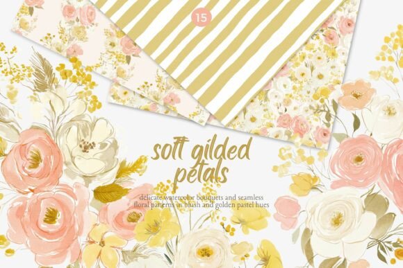 Download Soft Gilded Floral Clipart &amp; Patterns - Soft Collection
